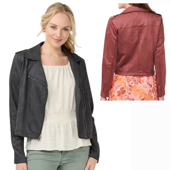 Lauren Conrad Gray Vegan Suede Moto Jacket- Plus Size - Picture 3 of 7